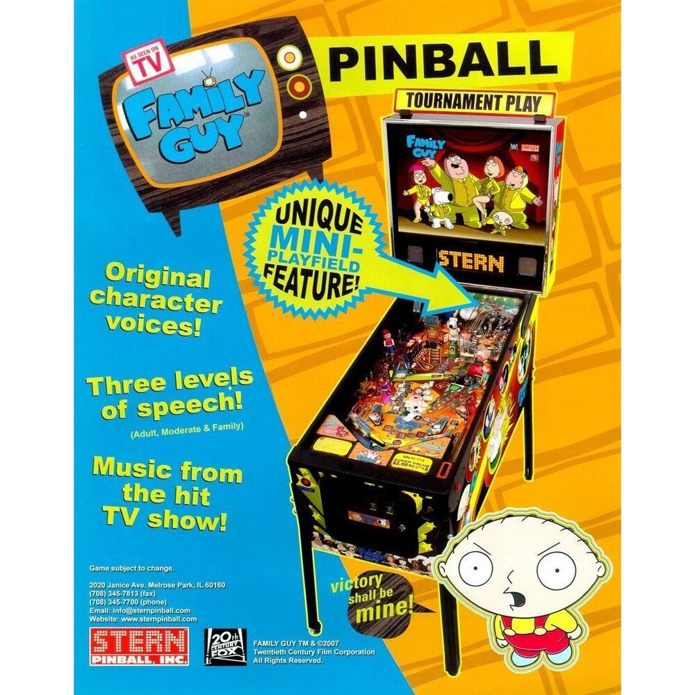 Family Guy Pinball FLYER Original Vintage Promo Artwork 2007 Cartoon Humor